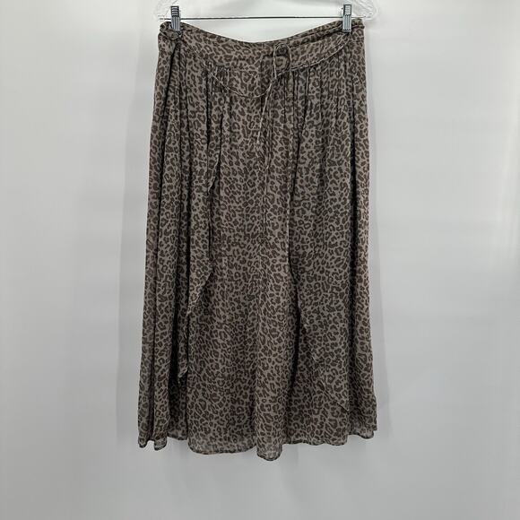 Wrap London Skirt Womens 10 Beige Animal Print Zip Layered Flowy Viscose Midi - Picture 2 of 14